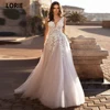 LORIE 2022 Graceful V Neck Beach Wedding Dresses Backless 3D Floral Appliqued Lace Bridal Gowns Tulle vestido de novia Plus size ► Photo 1/6