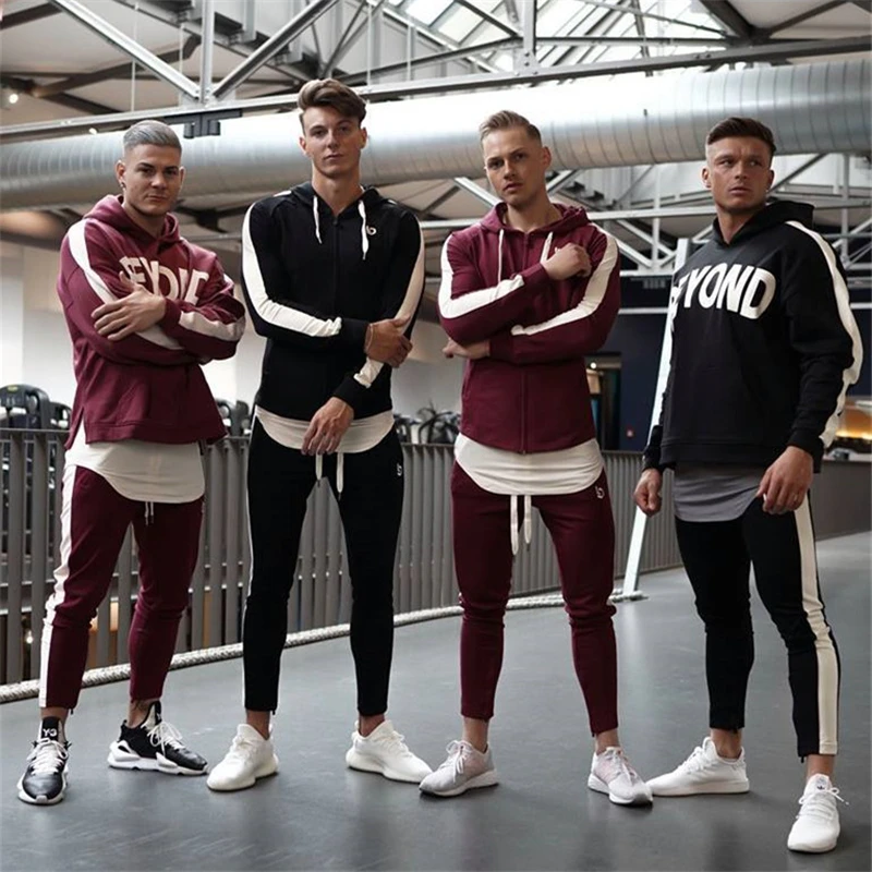 Mens Sports Suits Running Set Men Gym Sportwear Tracksuit Fitness Body building Mens Hoodies+Pants Sport wear Men Clothing Set