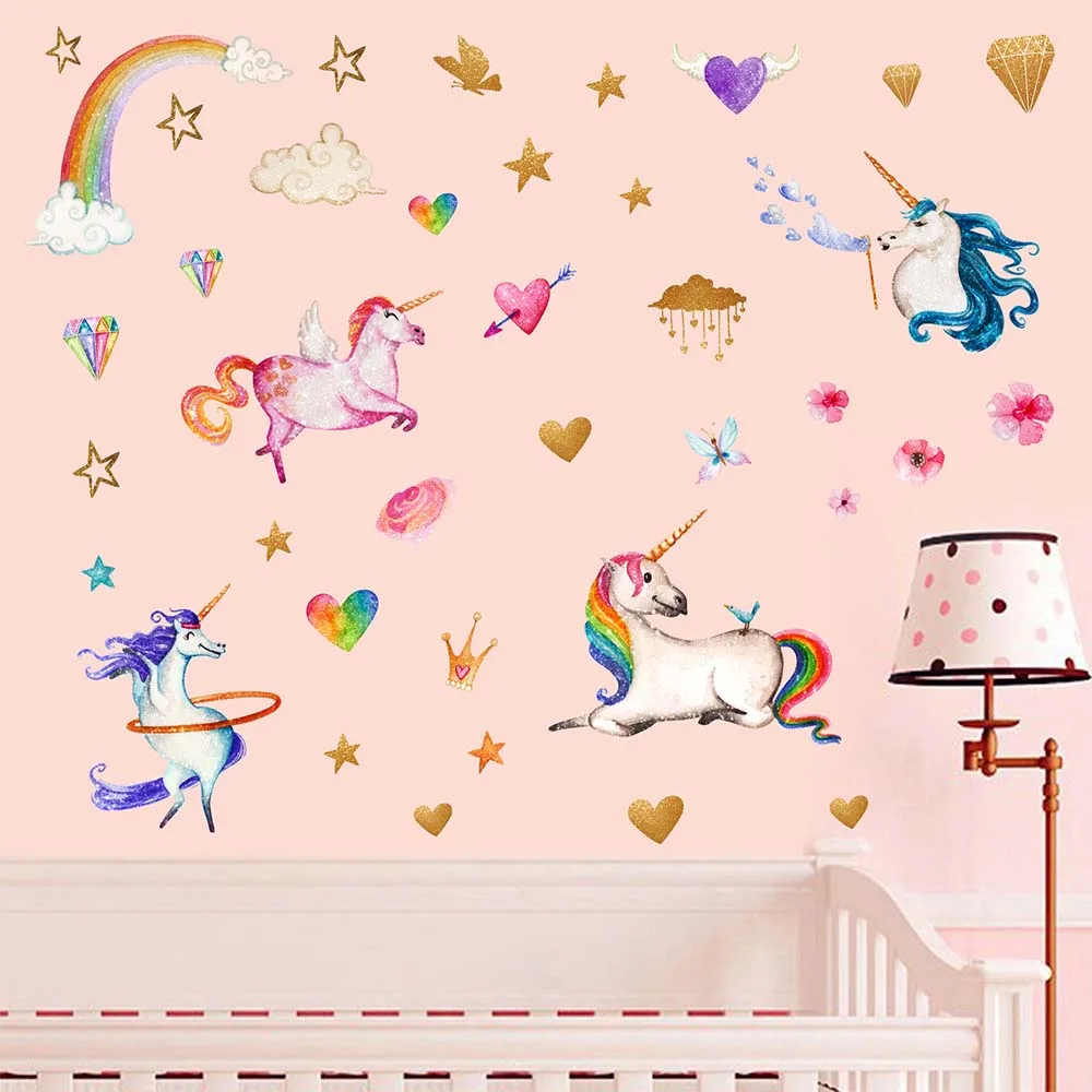 Wall Stickers Removable PVC Wallpaper for Kids Baby Room Decor Unicorn Sticker Wallpaper Home Decoration Christmas Gift HM0151