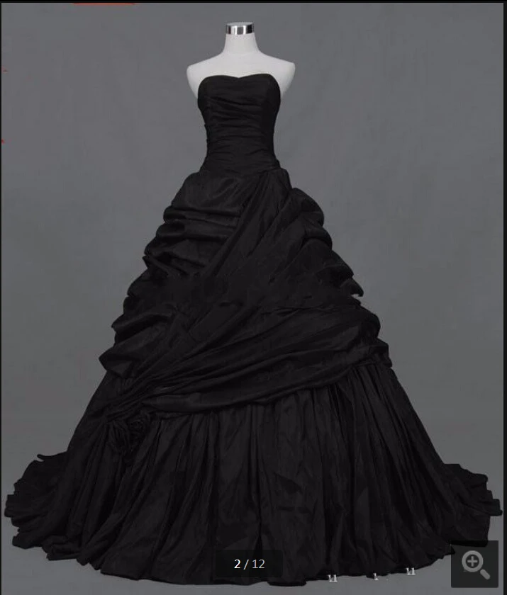 

2020 real picture Vintage Gothic Victorian Black Wedding Dresses ruched Sweetheart Corset Back Pick-Ups Taffeta Bridal Gowns