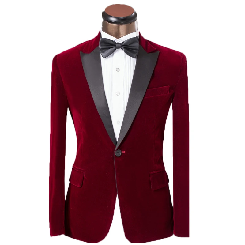 Burgundy Мужские классические Бархатные костюмы, деловой пиджак, Бургундия, Королевский синий цвет, для свадьбы, для жениха, приталенный смокинг, костюм, повседневные блейзеры - Цвет: Burgundy