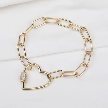 

3Pcs CZ Micro Paved Heart Shape Screw Clasps Charms Bracelet Zirconia Carabiner Clasp Retention Chains Bracelet Metal Jewelry