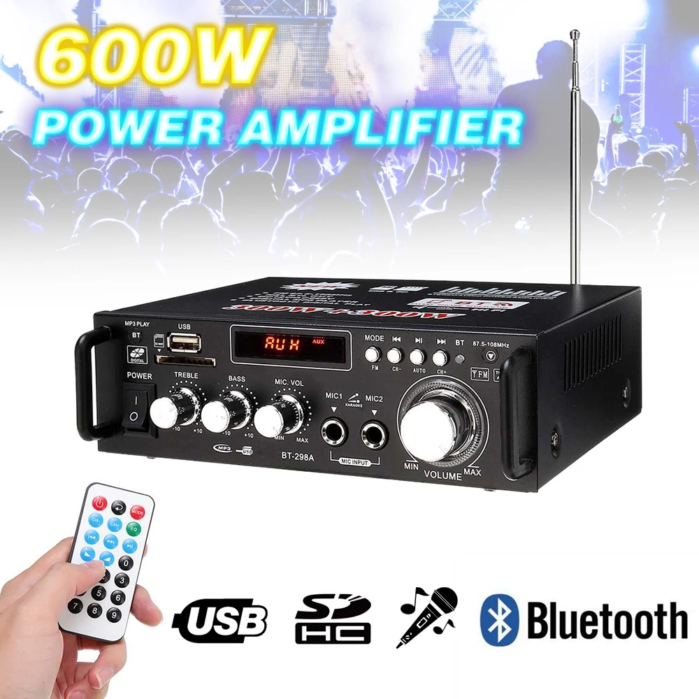 200 Вт 600 домашние усилители аудио Bluetooth сабвуфер усилитель FM SD Мини HIFI мощности
