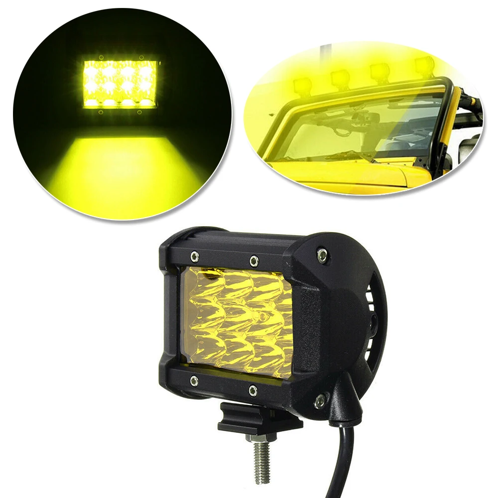 

1/2Pcs 4-Inch Yellow Car Work Light LED Lamp Bar Spotlight Driving Boat Off-Road Vehicle ATV Auto Work Lights