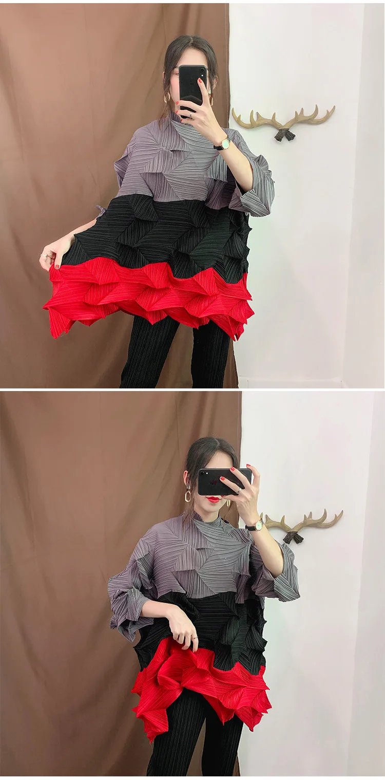 Miyake плиссированная рубашка со стразами Осенняя новая стильная плиссированная футболка плиссированная тонкая Плюс Размер