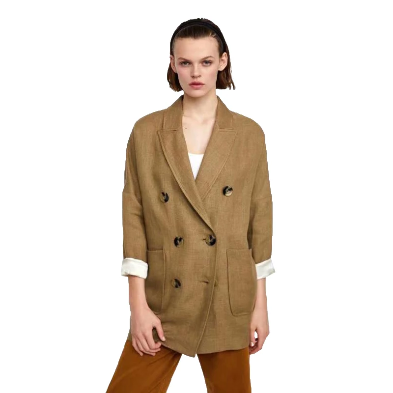 

Diwish New Women's Suit Office Lady Double Breasted Blazer Feminino Plus Size Casual Jacket Khaki Coats Solid Notched Clothes