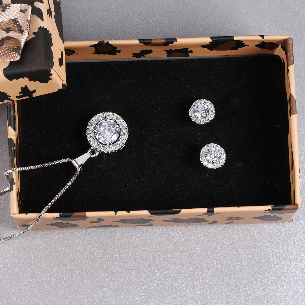 Bridal Jewelry Set Cubic Zircon Earrings And Chain Pendant Necklace Combination Set For Women Popular Jewelry Anniversary Gifts - Image 3