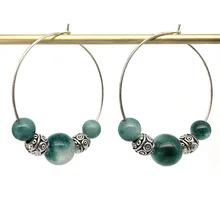 SHELA красный сердолик трендовые серьги-кольца для женщин зеленые белые камни Pendientes тибетский серебряный бисер большой круг 35 мм