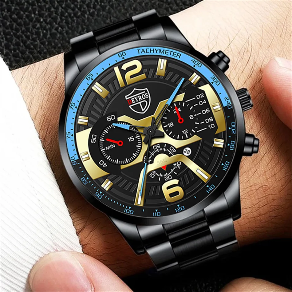 2022 Mens Fashion Watches Luxury Men Stainless Steel Quartz Wrist Watch Male Business Casual Gold Bracelets relogio masculino