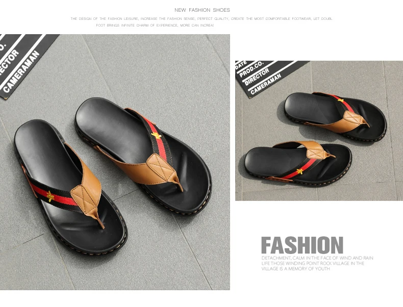 YEINSHAARS High Quality Genuine Leather Brand Slippers Men Summer Beach Sandals Designer Flip Flops Breathable Non-slip Slides
