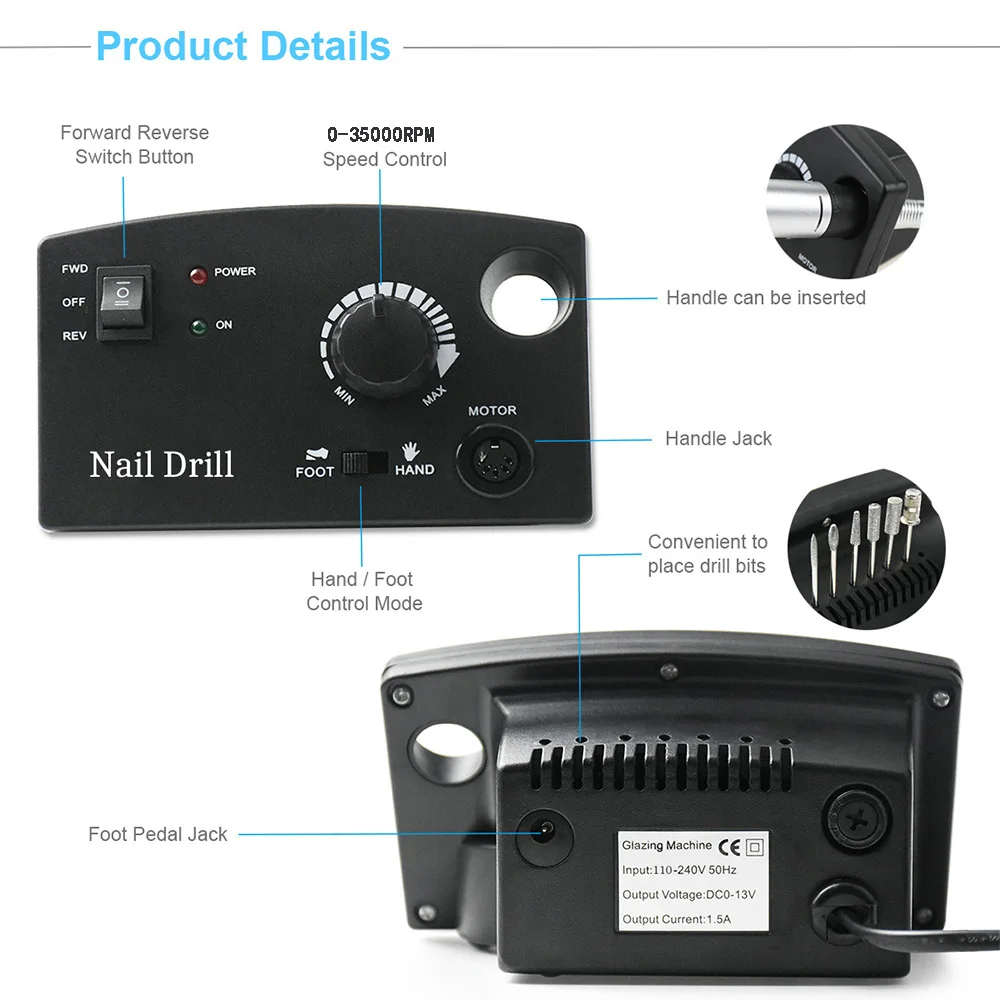 Skup 35000RPM paznokci wiertarka maszyna do Manicure dla Pro Manicure Pedicure elektryczny pilnik do paznokci Nail Art sprzęt z wiertło do paznokci