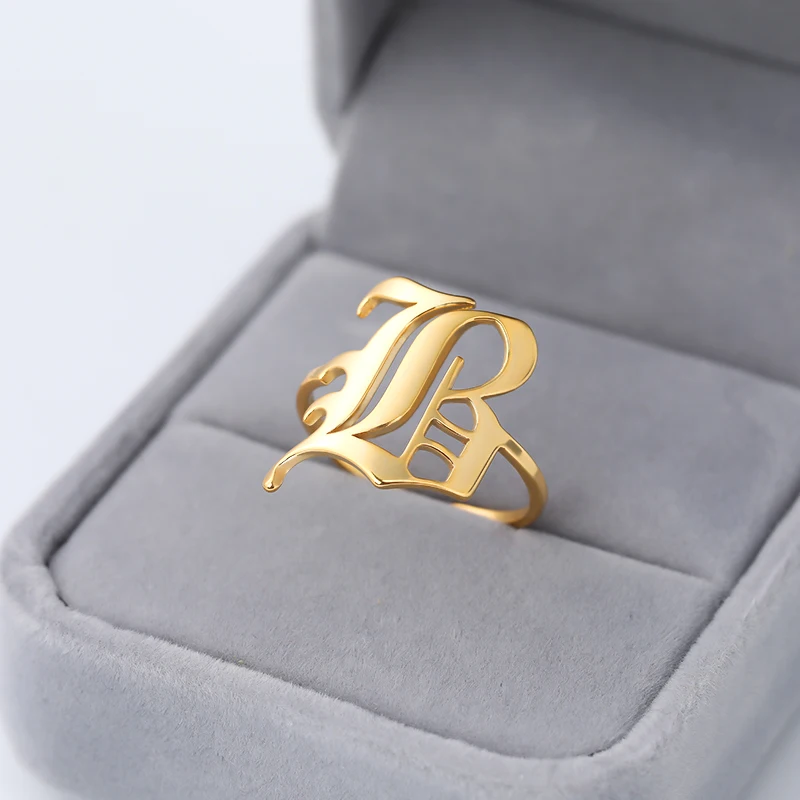 Letter B Ring Регулируемое кольцо с алфавитом золотого цвета A K s m N Имя Начальная буква любовь кольца для мужчин и женщин панк Нержавеющая Сталь Ювелирные изделия Anillos - Цвет основного камня: Letter B Ring