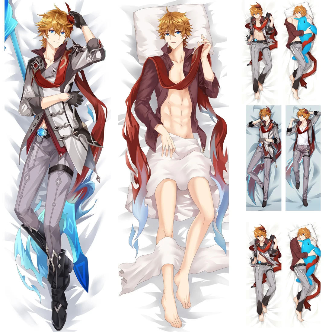 Genshin Impact Pillow Case Tartaglia Cosplay Hugging Body Cover Bedding Anime Dakimakura Pillowcase Peach Skin | Дом и сад