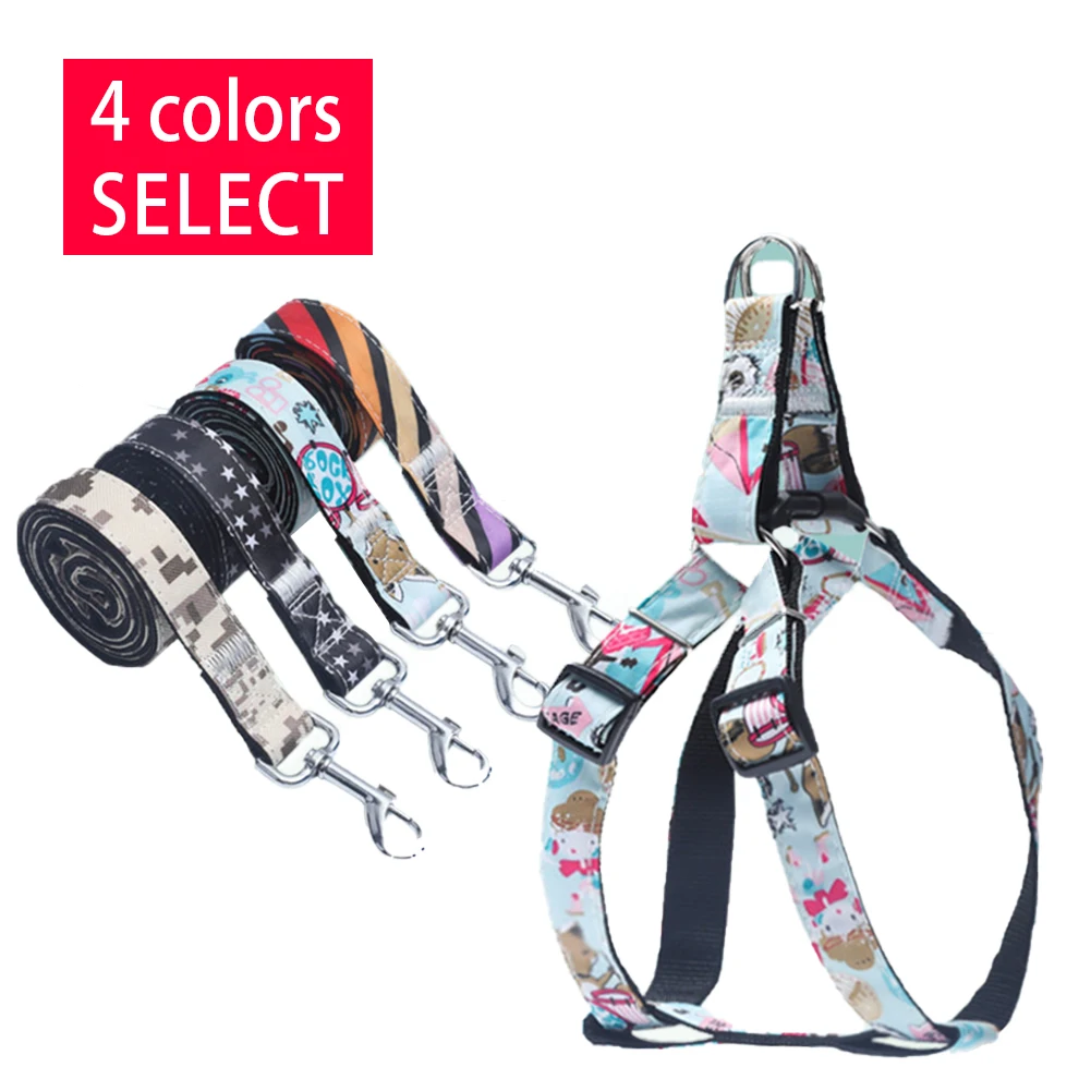 

Polyester Pet Harness Leash Set Fashion Print Dog Harness Vest Adjustable Pet Chest Strap Pet Training Walking Harness Rope