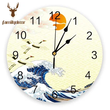 

Crane Wave Sun White Clouds PVC Wall Clock Modern Design Home Decor Bedroom Silent Oclock Watch Wall For Living Room
