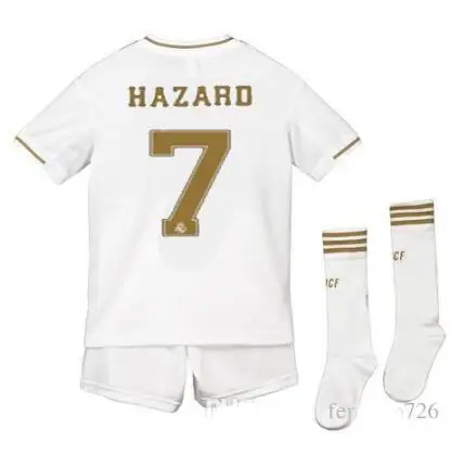 Real Madrides/детская трикотажная одежда,, Real Madrides, Детский комплект, носки Футбольная Футболка, домашняя одежда, 3RD Hazard, 19, 20, Детская Футбольная форма, dhl - Color: kids1