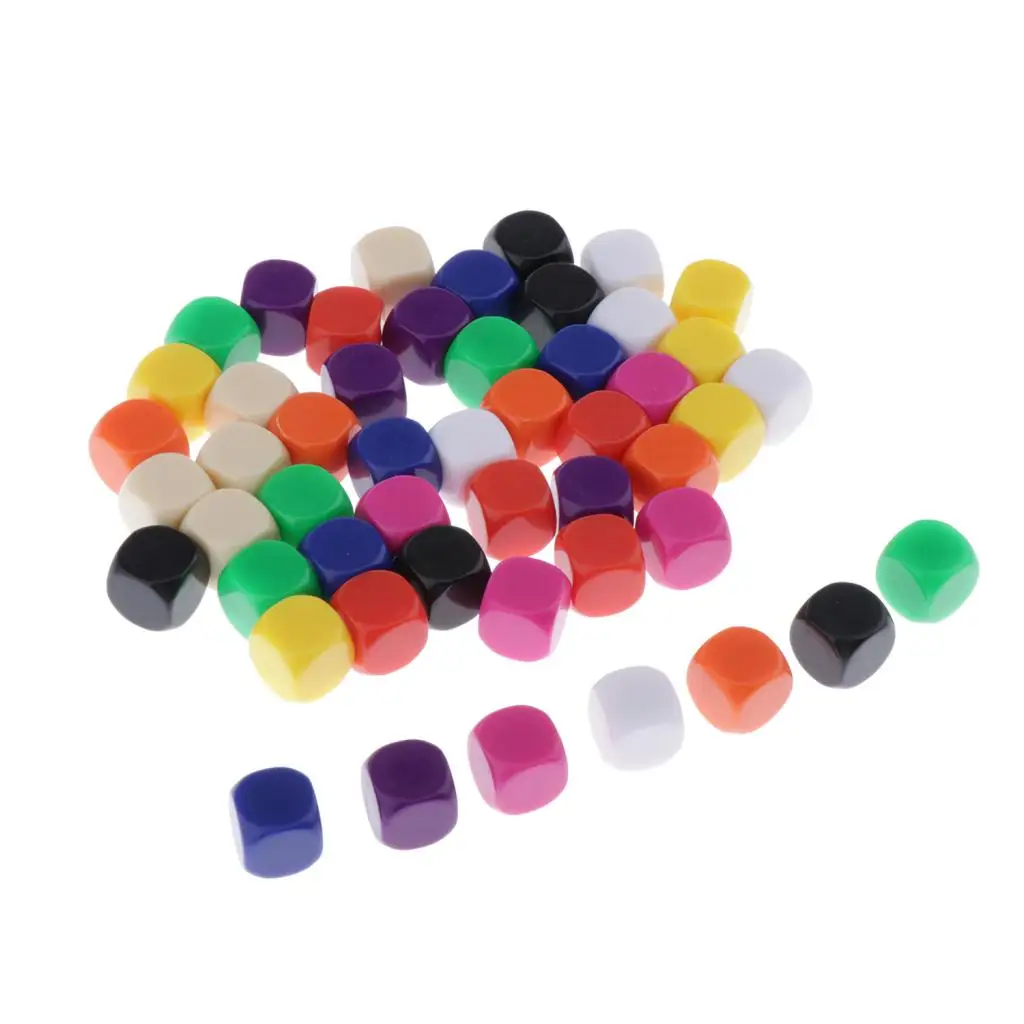 50PCS 16mm BLANK 6 SIDED DICE for Wargames, Casualty Markers - Colorful