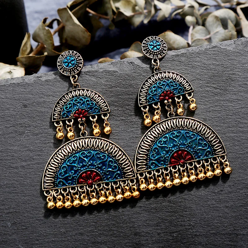 

Crazy Feng Handmade Vintage Ethnic Statement Earrings For Women Gold Bell Hanging Long Dangling Indian Wedding Party Jewelry