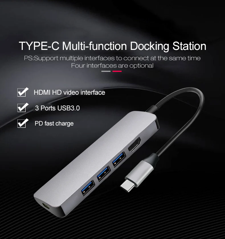 UTHAI C47 type-C Мульти адаптер к HDMI 4K USB3.0 конвертер для Macbook Pro 5 в 1 док-станция для переключения PD Быстрая зарядка