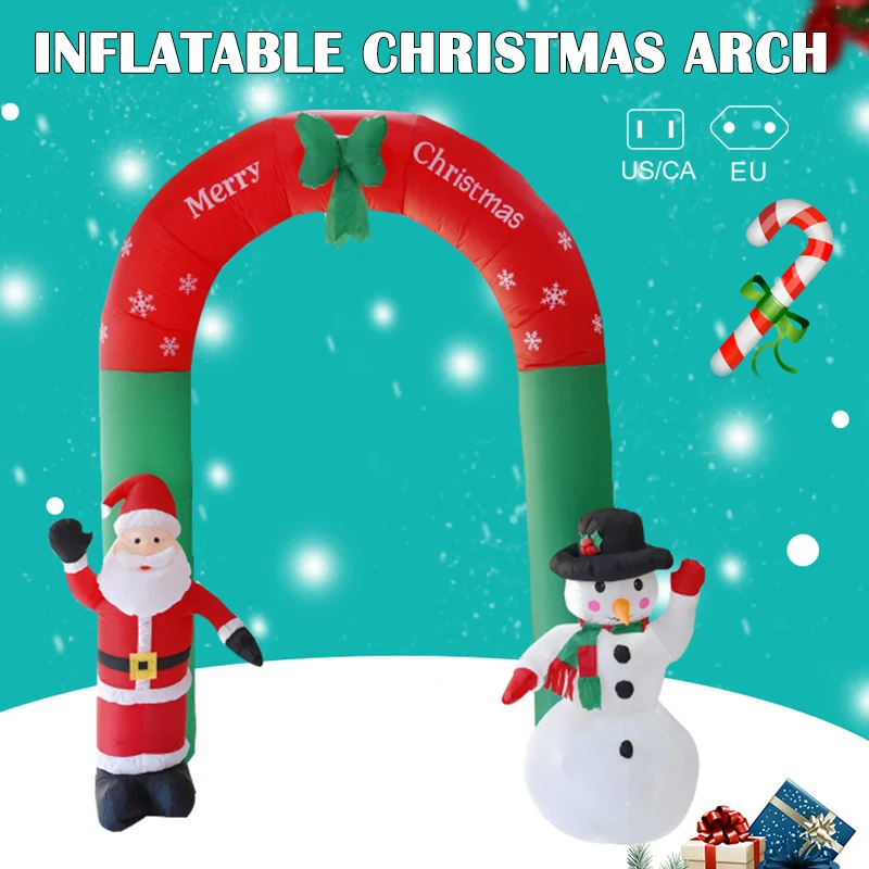 Christmas Decoration 2.4m Inflatable Christmas Arch Santa Claus Snowman Christmas Door Toys Garden Party House Decoration HVR88