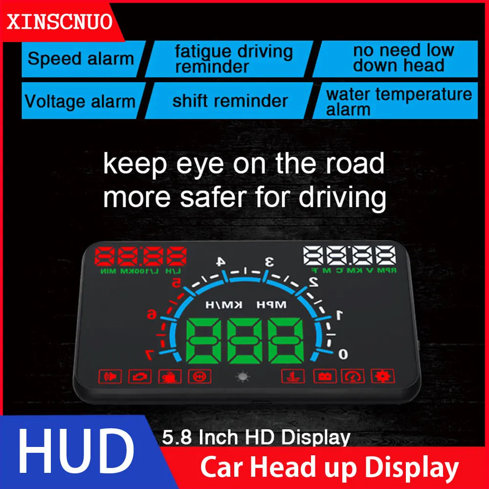 

Car Universal HUD Head Up Display OBD2 Head-Up Speed Projector Safe Driving System Security Alarm Water temp Overspeed RPM