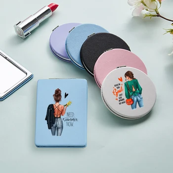 

Fashion Girl Makeup Mirror with 2 Side for lady Smal Portable Travel Folding Magnifying Compact Pocket Cosmetic Vanity Mirrors