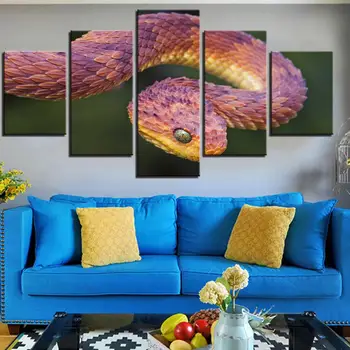 

Wall Art Picture Canvas Poster Snake Home Decoration Pink Animal Modular Painting 5 Pieces HD Printed Framed Reptile For Bedroom