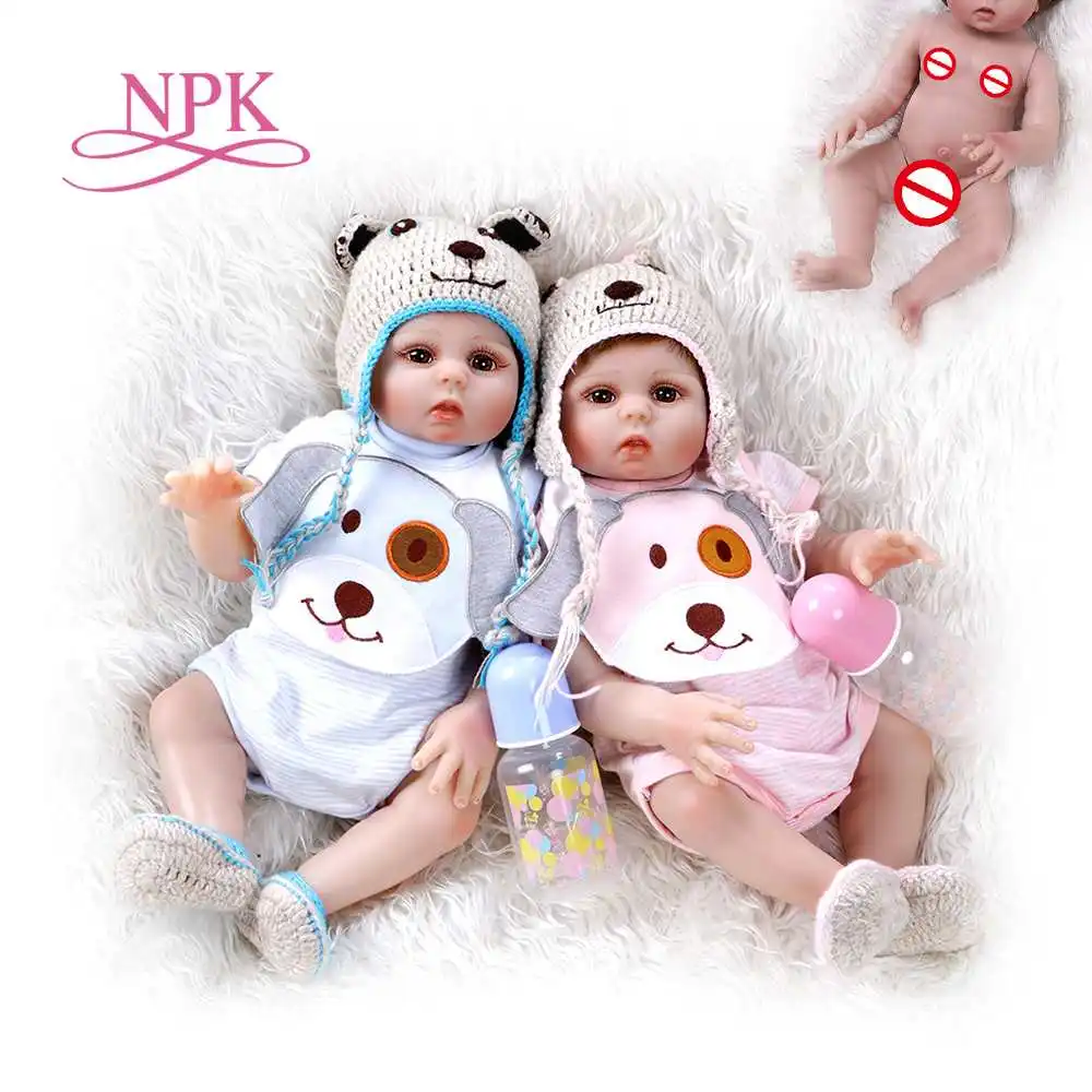 

48CM premie doll reborn baby sweet twins in pink and blue full body soft silicone lifelike soft baby doll Bath toy Anatom