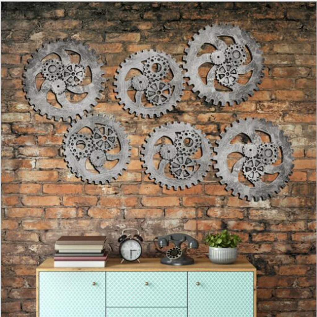 Retro Wooden Steampunk Gear Wall Hanging Decor for Home Bar Cafeteria Office Living Room Dining Room