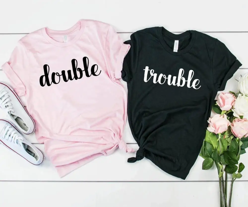 Женская хлопковая Футболка с принтом Double Trouble bestie Повседневная футболка best friend