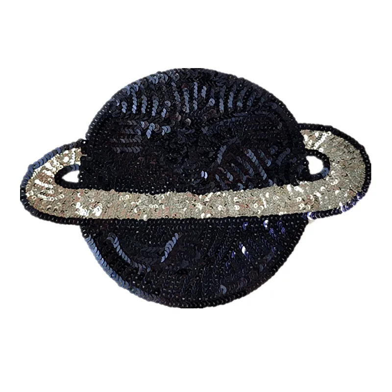 

T shirt Women Biker patch blue sequins fabric 240mm planet deal with it iron on patches for clothing stickers badge freeshipping