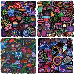 Autocollants Graffiti néon lumière néon, 30/50 pièces, autocollants de voiture, guitare, moto, valise, jouet classique, bricolage, pour enfant, ZC 