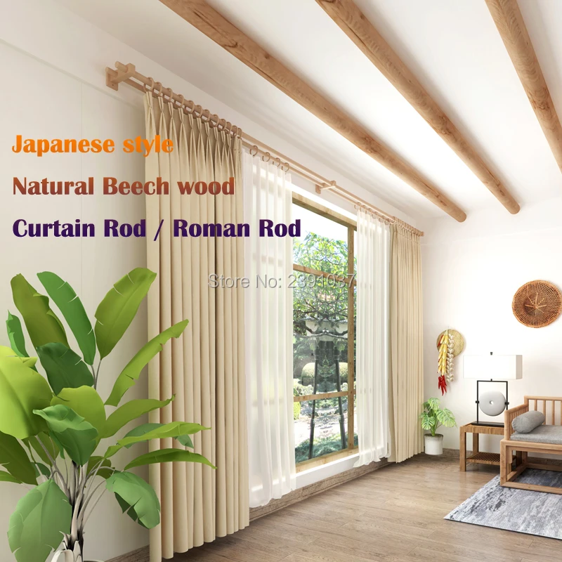 

Nordic Natural Wood Roman Rod Silent Curtain Track Brackets, Varnish Finish, Accessories for Home Stay, Hotel and Villa