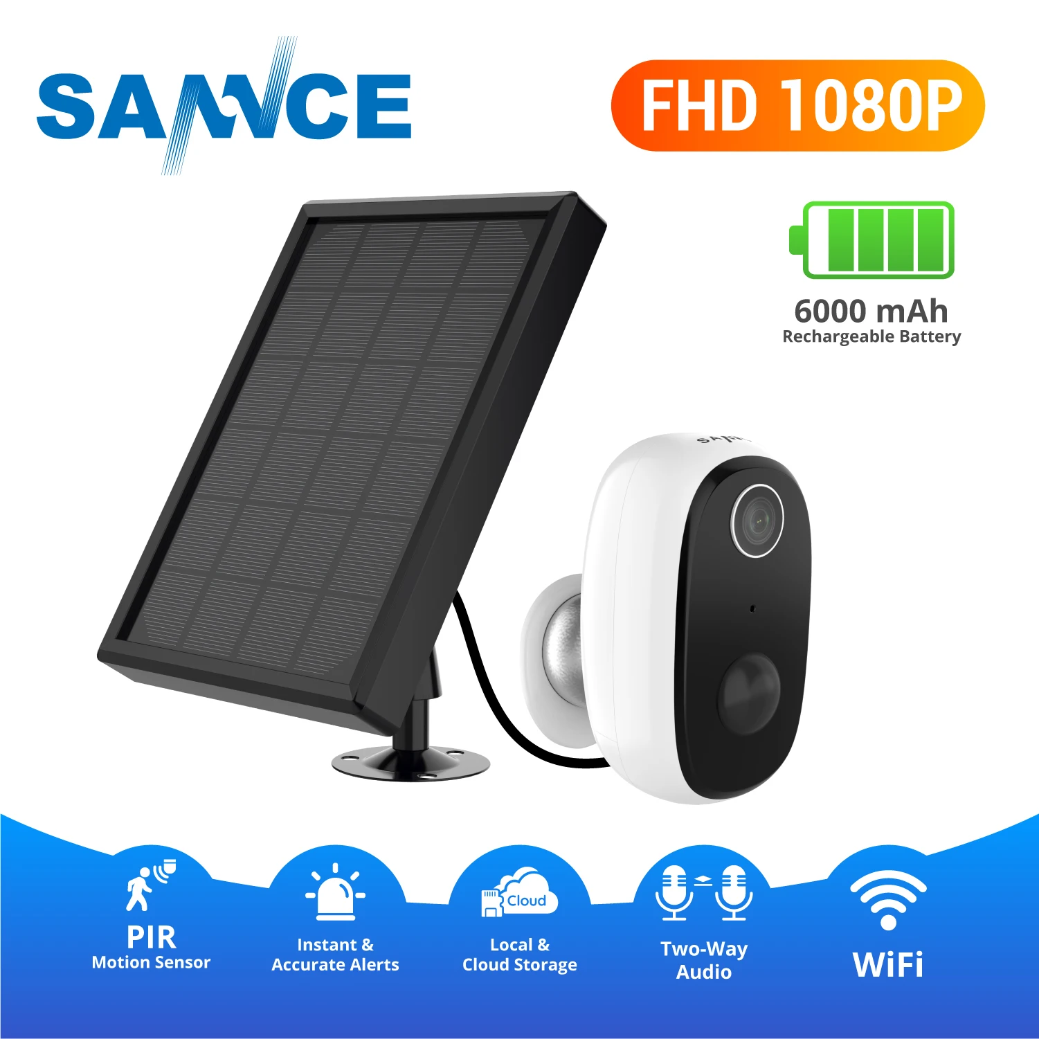 

SANNCE 1080P FHD Rechargeable Built-in Battery Powered Security IP Camera Outdoor Indoor 100% Wireless PIR Detection WiFi Camera