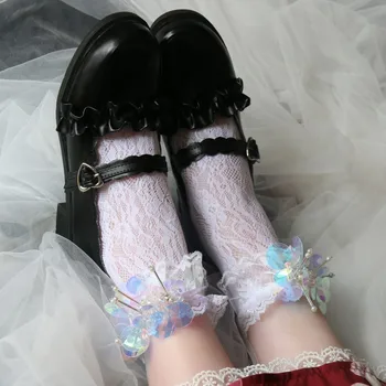 

Princess sweet lolita socks Summer Japanese Lolita hollow mesh socks silver onion flower super shine socks women XWZ078