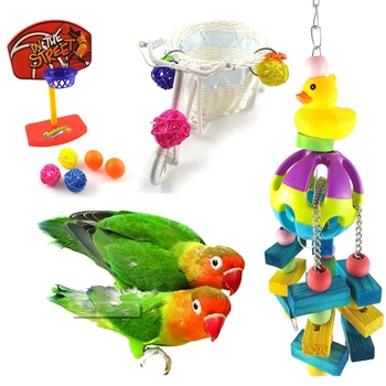 

3 Pcs Parrot Cart Nibble Shooting Bird Toy Desktop Decoration Stand Playground