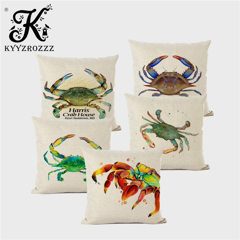 

Marine Style Animal Cushion Cover Crab Print Linen Pillowcase Sofa Chair Shop House Home Decoration Furnishing Pillow Gift