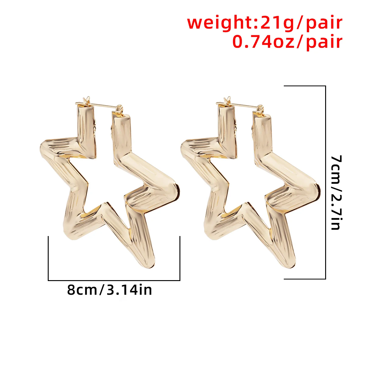 KunJoe 2021 New Punk Gold Color Big Star Hoop Earrings for Women Exaggerated Metal Geometric Earrings For Women Party Jewelry