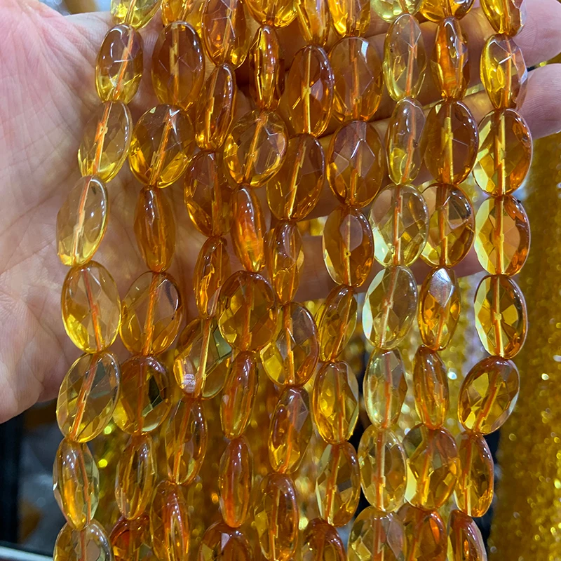 13X18mm Natural Yellow Citrines Beads 15'' Faceted Oval DIY Quartz Loose Beads For Jewelry Making Beads Men Women Necklace Gift