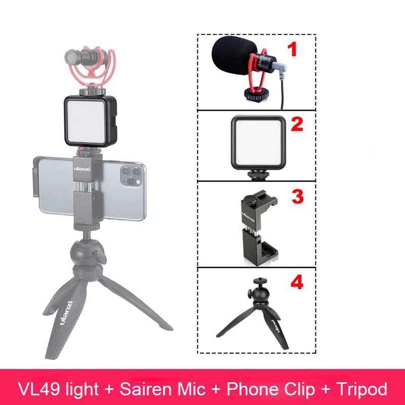 Ulanzi VL49 6W Vlog светодиодный светильник 2000mAh Встроенный аккумулятор 5500K фотографический светильник ing с холодным башмаком 1/4 винт для Vlogging - Цвет: Kit 1