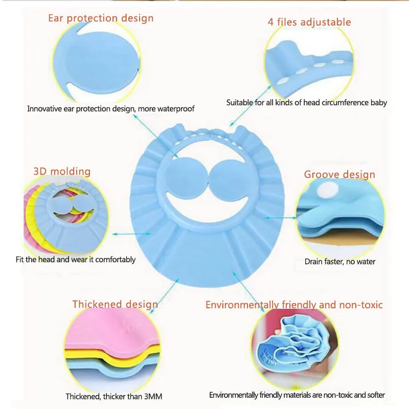 Children Waterproof Cap Safe Baby Shower Cap Kids Bath Visor Hat Adjustable Baby Shower Protect Eyes Hair Support
