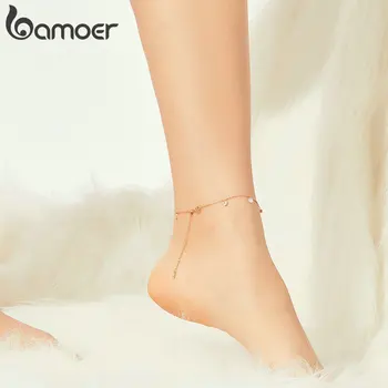 

bamoer GXT015 Gentle Rose Golden Shining Zircon Anklets for Women Authentic 925 Sterling Silver Bracelet for Leg Foot Jewelry