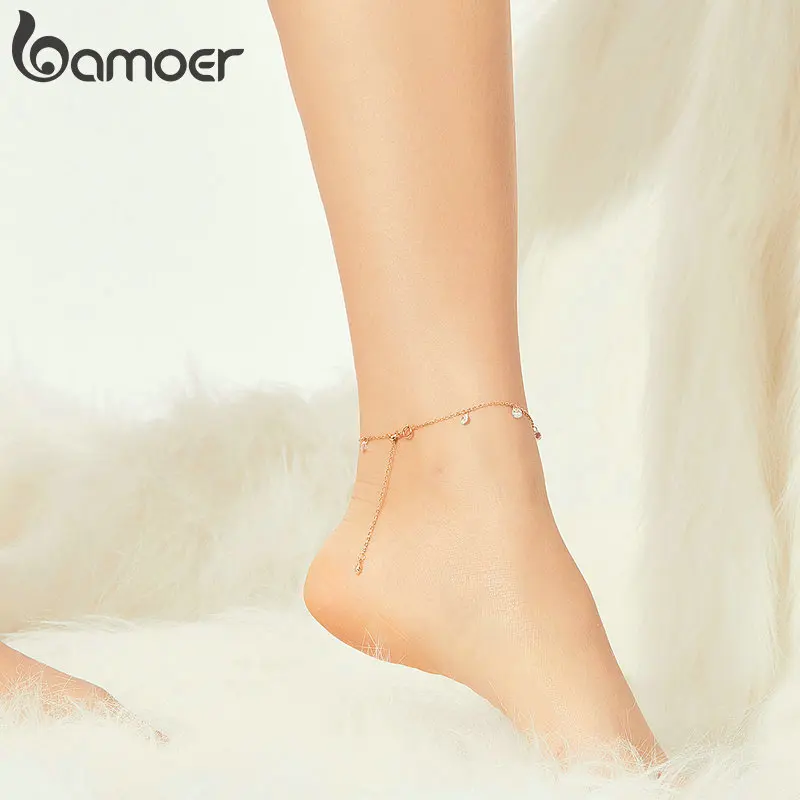 bamoer GXT015 Gentle Rose Golden Shining Zircon Anklets for Women Authentic 925 Sterling Silver Bracelet for Leg Foot Jewelry bamoer GXT015 Gentle Rose Golden Shining Zircon Anklets for Women Authentic 925 Sterling Silver Bracelet for Leg Foot Jewelry