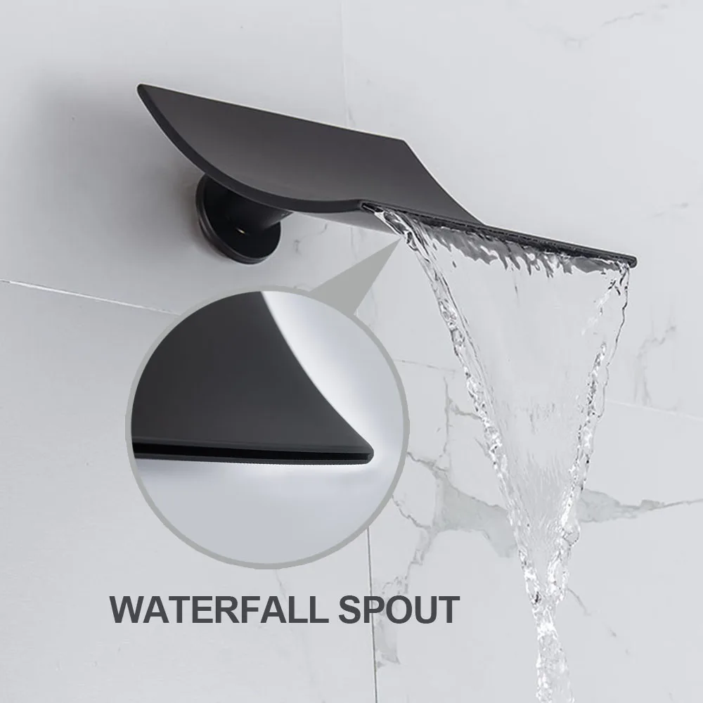 AZOS Black Waterfall Tub Spout Wall Mount High Flow Rate Tub Filler