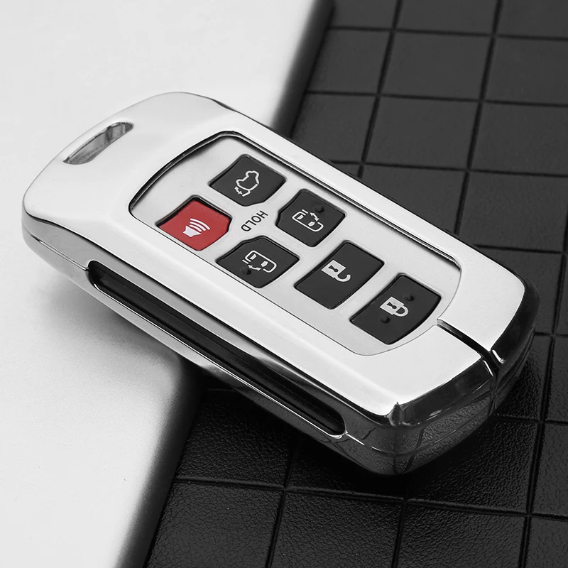 Metal leather Car Key Cover Case For Toyota Sienna 2011-2020 Key Tacoma Tacoma Smart Keyless Remote Keychain Protector 6 Button