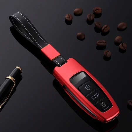 Высококачественная ключница из алюминиевого сплава, чехол-держатель для AUDI Q8 A7 A6, защитный чехол-кошелек - Название цвета: Красный