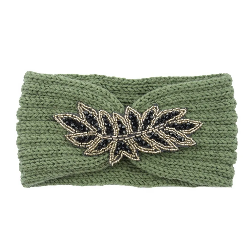 Army Green Модная женская шерстяная головная повязка ручной вязки, термальная Милая повязка для волос для девочек - Цвет: Army Green
