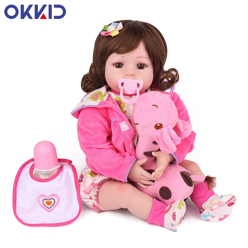 OKKID 55 см кукла для новорожденных мягкая ткань тела 21 6 дюймов вьющиеся волосы