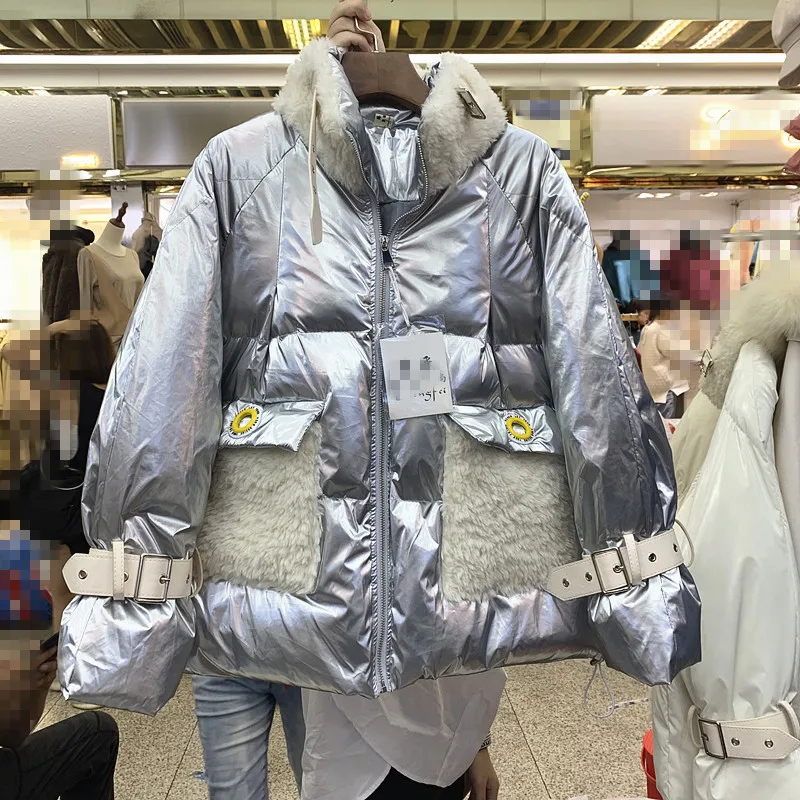 Модное женское пальто с хлопковой подкладкой, зима, новая Студенческая короткая парка с мехом ягненка, теплая верхняя одежда