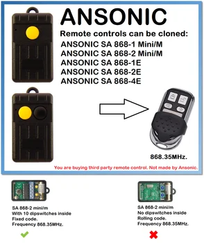 

2020 ANSONIC SA 868-1, 868-2 Mini/M Universal Remote Control Duplicator 868.35MHz.
